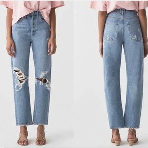 Agolde 90s Jean Mid Rise Loose Fit Heavily Distressed Button Fly Jeans Size 23